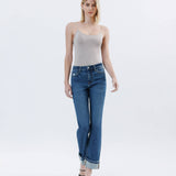 HIGH RISE DARK WASH CUFFED STRAIGHT JEANS T6666: NICO / 32