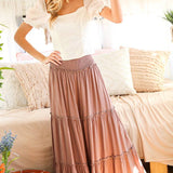 Maxi Tiered  Wide Leg Beach Palazzo Pants VP73052: Mocha / L