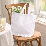 White Canvas Ruffle Tote | Tote Bags | Cotton Canvas Totes