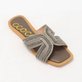 MARISA H-SHAPED UNIQUE ZIPPER LINE DESIGN SANDAL: CHAMPAGNE / 7.5