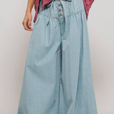 Pleated Wide-Leg Button Closure Pants