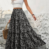 Floral Belt With Three-layer Splicing Skirt: Blue / M