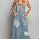 Crochet Contrast Patch Detail Chest Pocket Woven Overalls