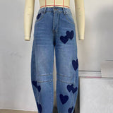 Heart Pattern Straight Jeans YYNZ022: Blue / M