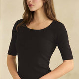 Pure Comfort Modern Mid Sleeve Ribbed Fitted Top