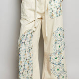Drawstring Floral Patch Denim Pants
