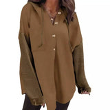 Contrast Button Down Hooded Sweatshirt Jacket