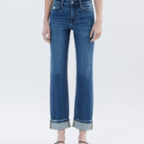 HIGH RISE DARK WASH CUFFED STRAIGHT JEANS T6666: NICO / 27