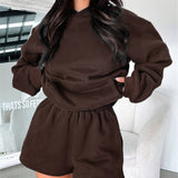 Basic pocket hoodie &  drawstring short set outfits
