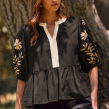 Solid Airflow Peplum Blouse : Denim Blue / L