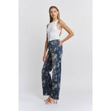 HIGH RISE WIDE LEG EMBELLISHMENT: FLORAL BLUE / 28