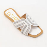 MARISA H-SHAPED UNIQUE ZIPPER LINE DESIGN SANDAL: CHAMPAGNE / 9