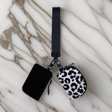 ,,,.0810 Dual Pouch Wristlet Keychain Wallet SI-26443: BLACK/BLACK LEOPARD-170269 / OS