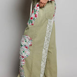 Drawstring Floral Patch Denim Pants