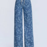 HIGH RISE FLORAL PRINT BAGGY WIDE LEG JEANS T7328VFR: VINTAGE FLORAL / 26