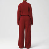 Women Casual Sporty Set: Half Zip Pullover + Wide Leg Pants