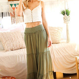 Maxi Tiered  Wide Leg Beach Palazzo Pants VP73052: Mocha / M