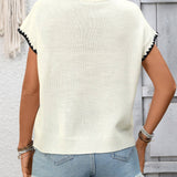 Crochet Trim Short Sleeve Knit Top for Women Summer Casual: Green / 65%Polyester  30%Viscose   5%Elastane / L