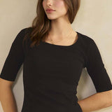 Pure Comfort Modern Mid Sleeve Ribbed Fitted Top