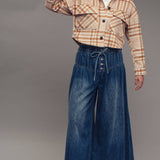 Pleated Wide-Leg Button Closure Pants