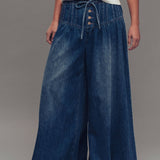 Pleated Wide-Leg Button Closure Pants