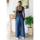Pleated Denim Overall with Pockets