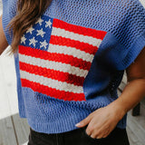 Flag Graphic Short Sleeve Sweater Top