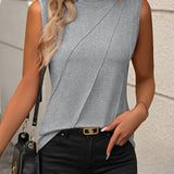 Sleeveless Knit Tank Top Women Loose Fit Solid Color: Grey / 65%RAYON 35%POLYESTER / M