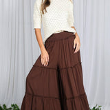 Maxi Tiered  Wide Leg Beach Palazzo Pants VP73052: Mocha / S