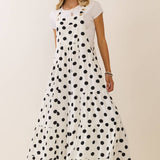 Polka Dot Sling Maxi Jumpsuit: Navy White / S