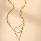18K STAINLESS STEEL TARNISH FREE LAYERED NECKLACE | 40NK371: Gold