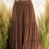 Maxi Tiered  Wide Leg Beach Palazzo Pants VP73052: Mocha / L
