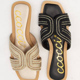MARISA H-SHAPED UNIQUE ZIPPER LINE DESIGN SANDAL: CHAMPAGNE / 6.5