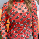 Fashion-W Game Day Rugby Mesh Sheer Long Sleeve Top: As shown / Missy / S