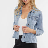 OPEN PACK CLASSIC FIT PEPLUM DENIM JACKET-KC7369L: LIGHT / L