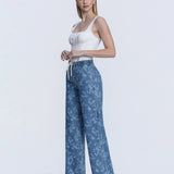 HIGH RISE FLORAL PRINT BAGGY WIDE LEG JEANS T7328VFR: VINTAGE FLORAL / 25