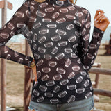 Fashion-W Game Day Rugby Mesh Sheer Long Sleeve Top: As shown / Missy / L