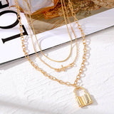 18K STAINLESS STEEL TARNISH FREE LAYERED NECKLACE | 40NK371: Gold