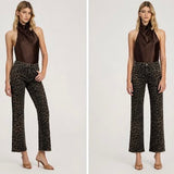 HIGH RISE LEOPARD PRINT SLIM WIDE JEANS