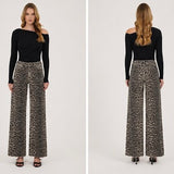 HIGH RISE SIDE SEAM DETAIL LEOPARD WIDE LEG JEANS